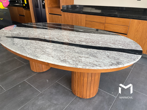 Comedor Pirineos Ovalado en Granito White Maori